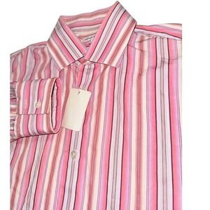 New Banana Republic Large Mens Striped Dress‎ Shirt Long Sleeve Button Up Pink